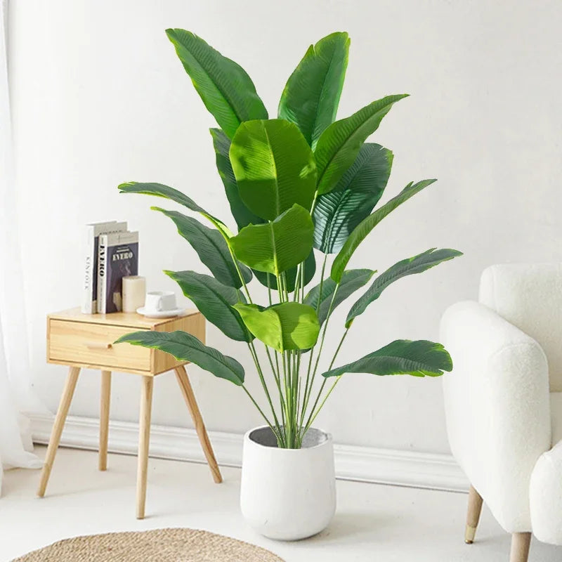 Large Artificial Tropical Palm Tree – Real Touch Fake Banana & Monstera Leaves Decor