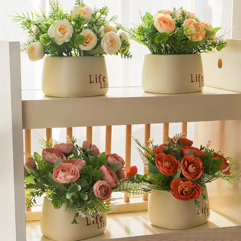 15cm Artificial Flowers Potted Plant β Fake Plastic Flower for Home & Wedding Decor