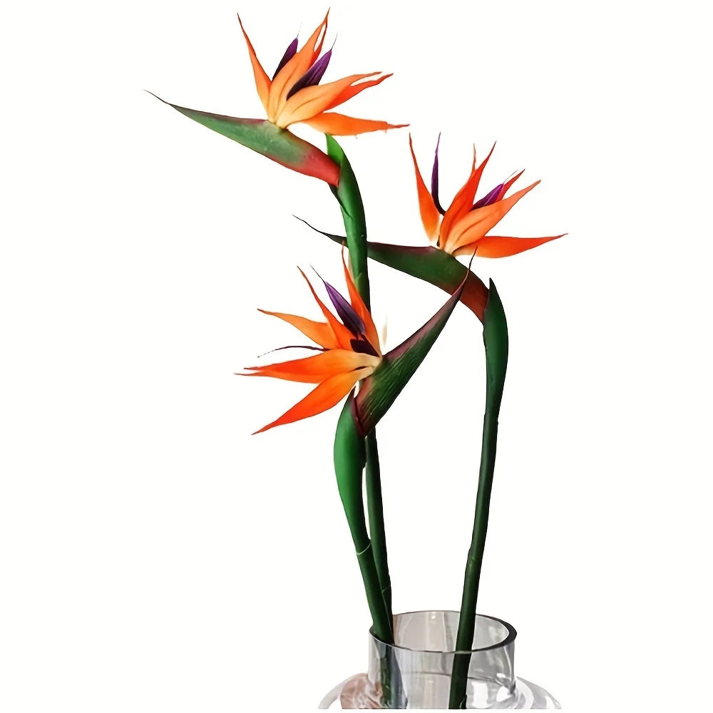 3PCS Artificial Bird of Paradise Flowers – 24.5'' Long Stem Strelitzia Decor