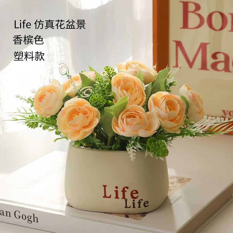 15cm Artificial Flowers Potted Plant β Fake Plastic Flower for Home & Wedding Decor