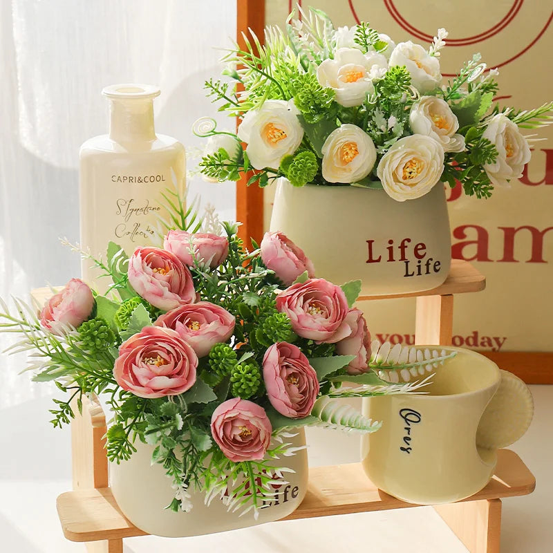 15cm Artificial Flowers Potted Plant β Fake Plastic Flower for Home & Wedding Decor