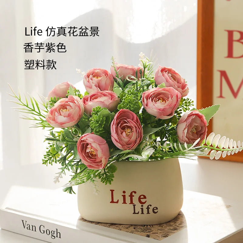 15cm Artificial Flowers Potted Plant – Fake Plastic Flower for Home & Wedding Decor