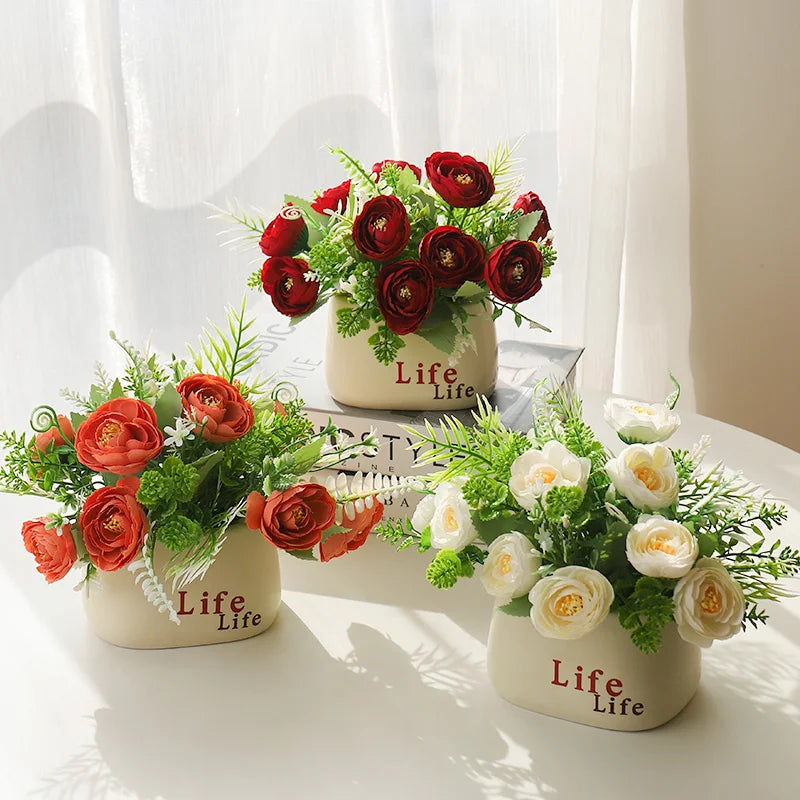 15cm Artificial Flowers Potted Plant β Fake Plastic Flower for Home & Wedding Decor