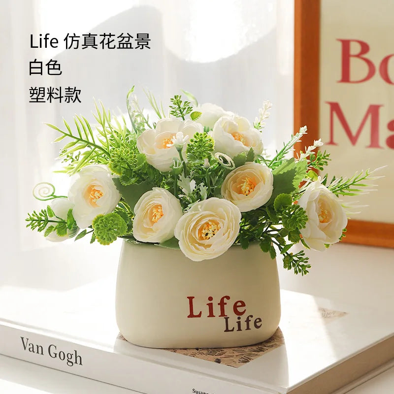15cm Artificial Flowers Potted Plant β Fake Plastic Flower for Home & Wedding Decor