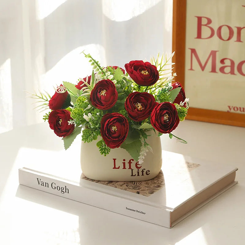 15cm Artificial Flowers Potted Plant β Fake Plastic Flower for Home & Wedding Decor