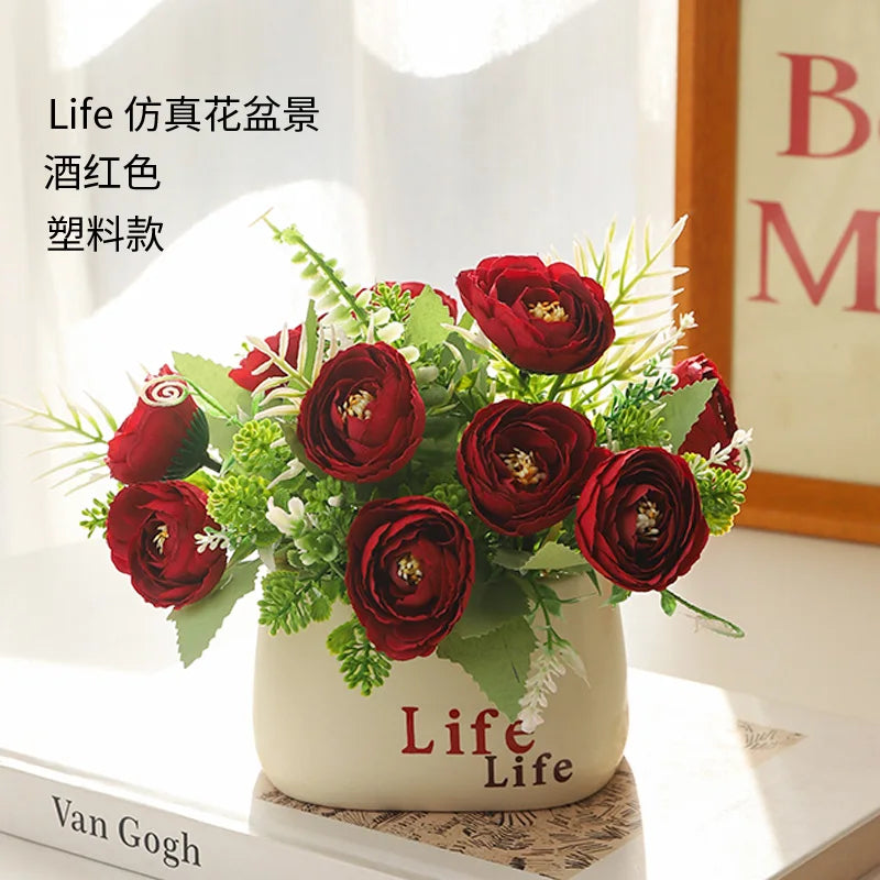 15cm Artificial Flowers Potted Plant β Fake Plastic Flower for Home & Wedding Decor