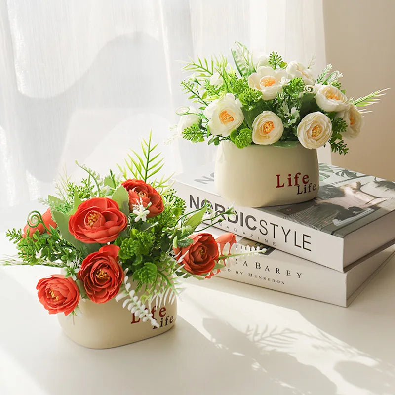 15cm Artificial Flowers Potted Plant β Fake Plastic Flower for Home & Wedding Decor