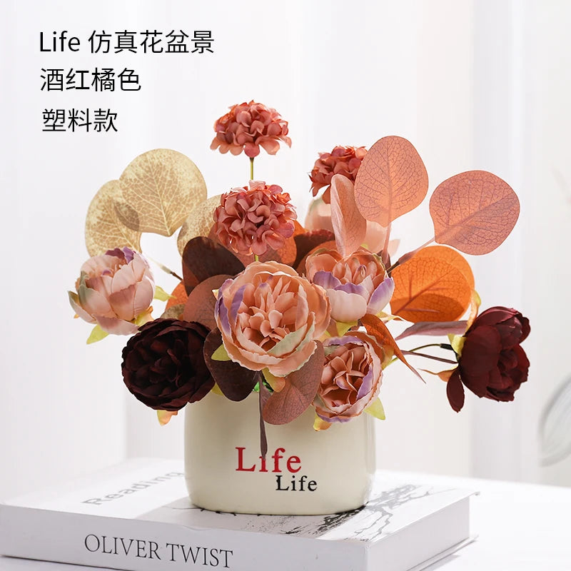 15cm Artificial Flowers Potted Plant β Fake Plastic Flower for Home & Wedding Decor
