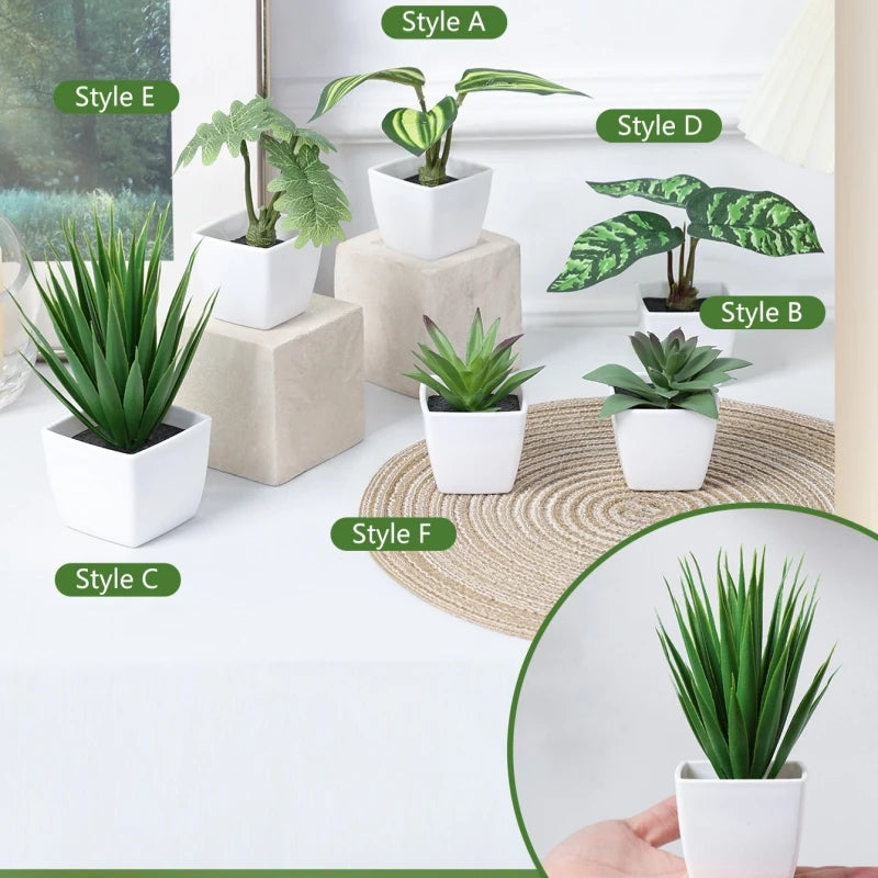 6PCS Mini Artificial Flower & Plant Bonsai Set – DIY Desktop Decor for Home & Office