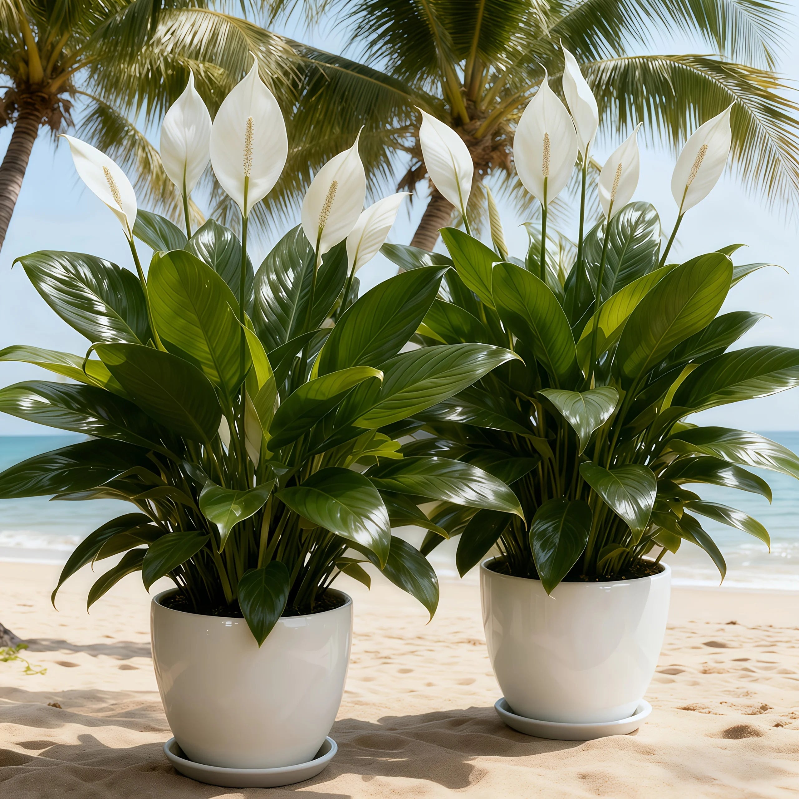 2PCS White Peace Lily Artificial Plants – Large Faux Flowers for Home & Hotel Decor