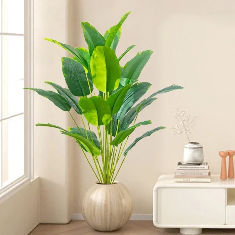 Large Artificial Tropical Palm Tree – Real Touch Fake Banana & Monstera Leaves Decor