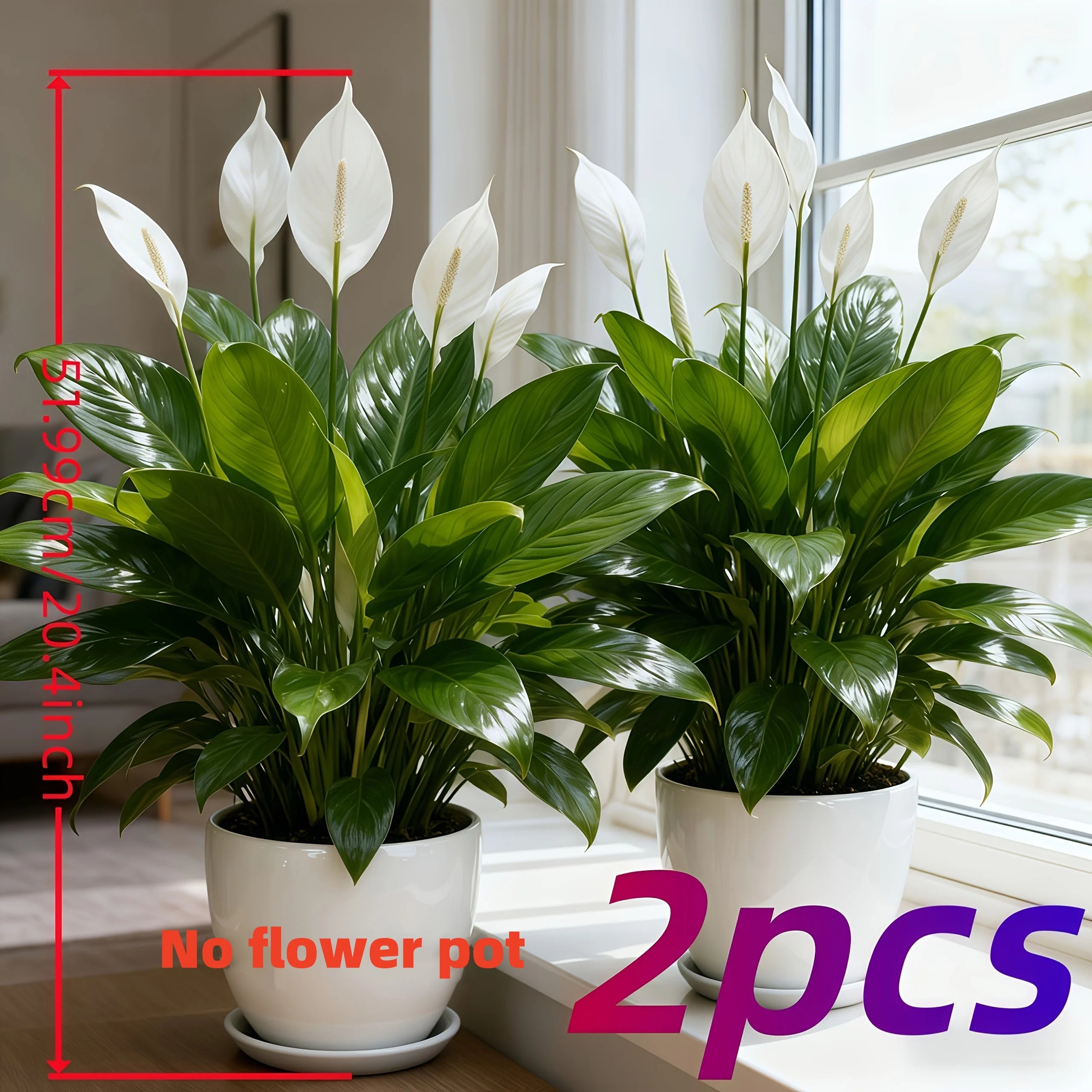 2PCS White Peace Lily Artificial Plants – Large Faux Flowers for Home & Hotel Decor